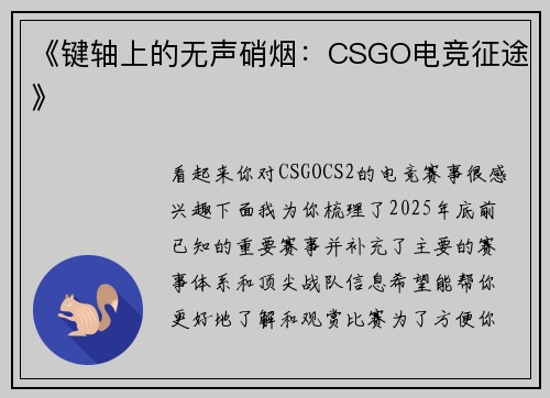 《键轴上的无声硝烟：CSGO电竞征途》